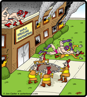 Firemen Versus Wrestlers