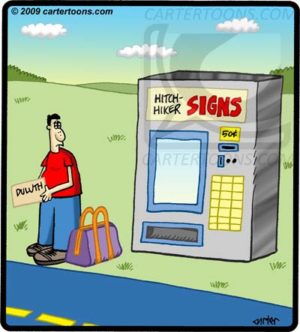Hitchhiker Sign Vending Machine